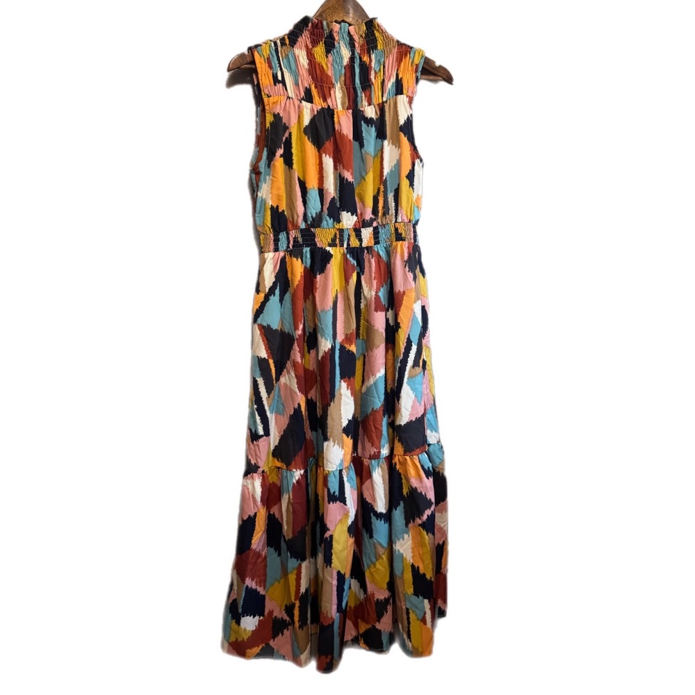 THML Maxi Dress Womens S Multi Abstract Smocked Tiered CT1971-3-BR Excellent